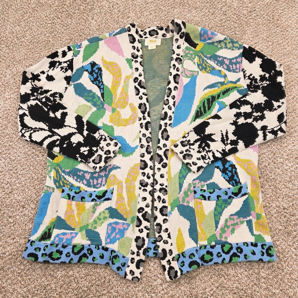 Anthropologie Maeve Savannah Contrast Animal Print Open Front Cardigan Size S
